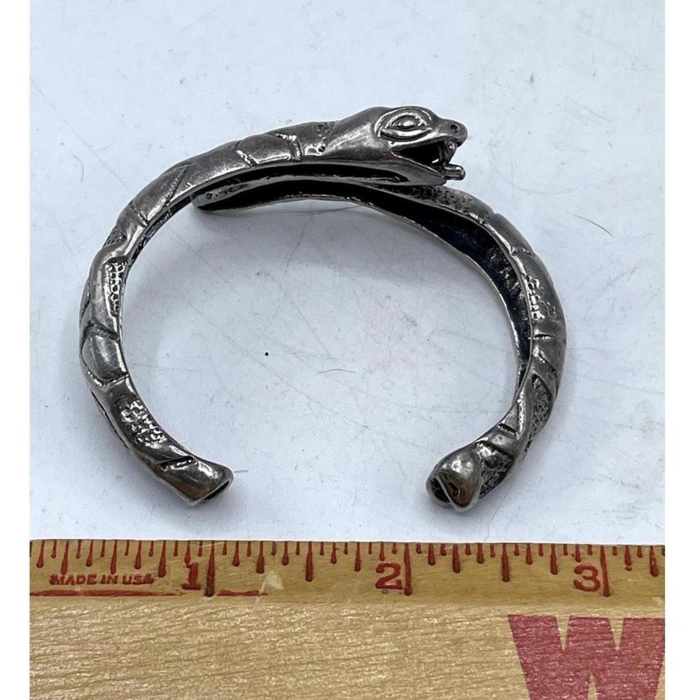 Unique Vintage Estate Mexican Sterling Silver Open Mouth Snake Cuff Bracelet - Picture 4 of 6